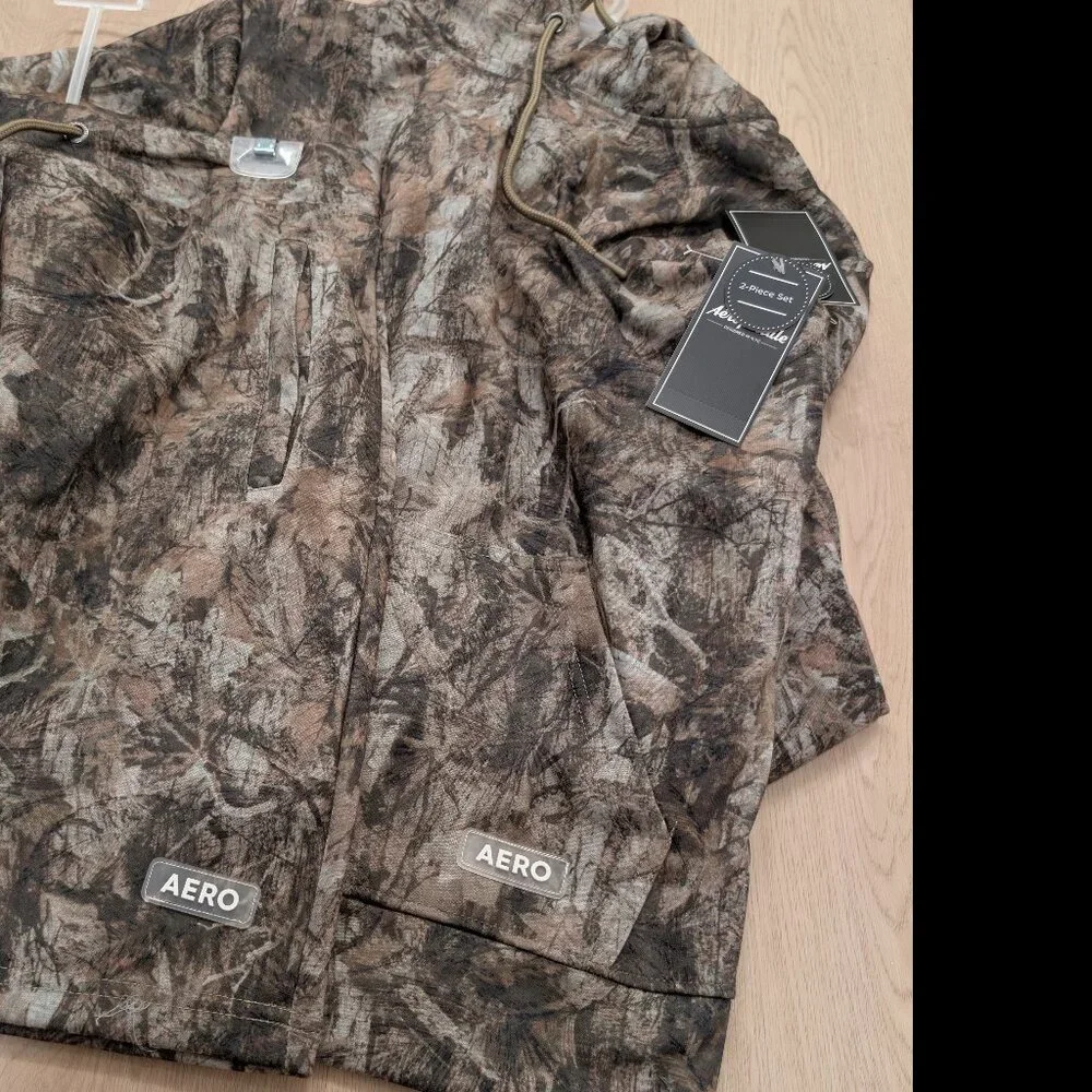 SMALL NWT Aeropostale Camo Set Hoodie Shorts Khaki Real Tree Pocket Aero